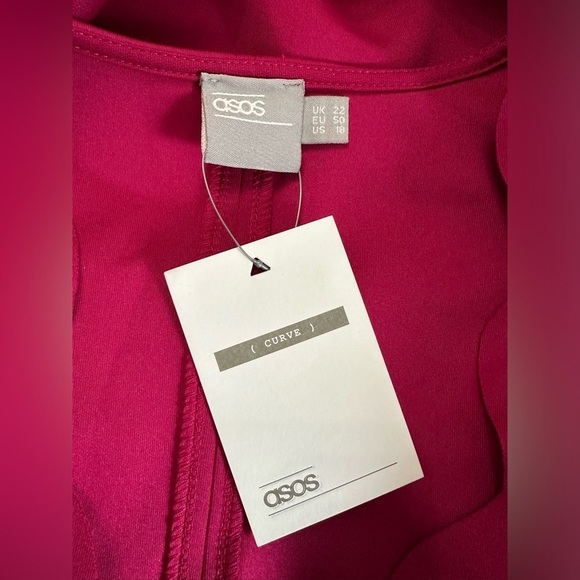 ASOS Curve Cut Out Midi Sheath Dress w/ Scallop Detail Size 18 Berry‎ Wine NWT - Picture 5 of 7